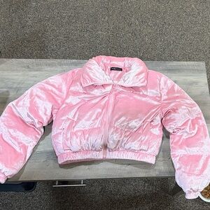 SHEIN Shimmering Pink Velvet Jacket